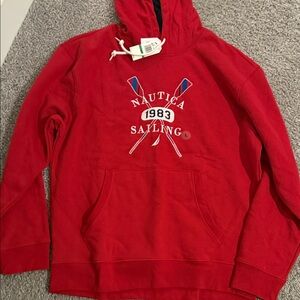 Nautica Red Sailing Hooded Sweatshirt with Oar Logo
